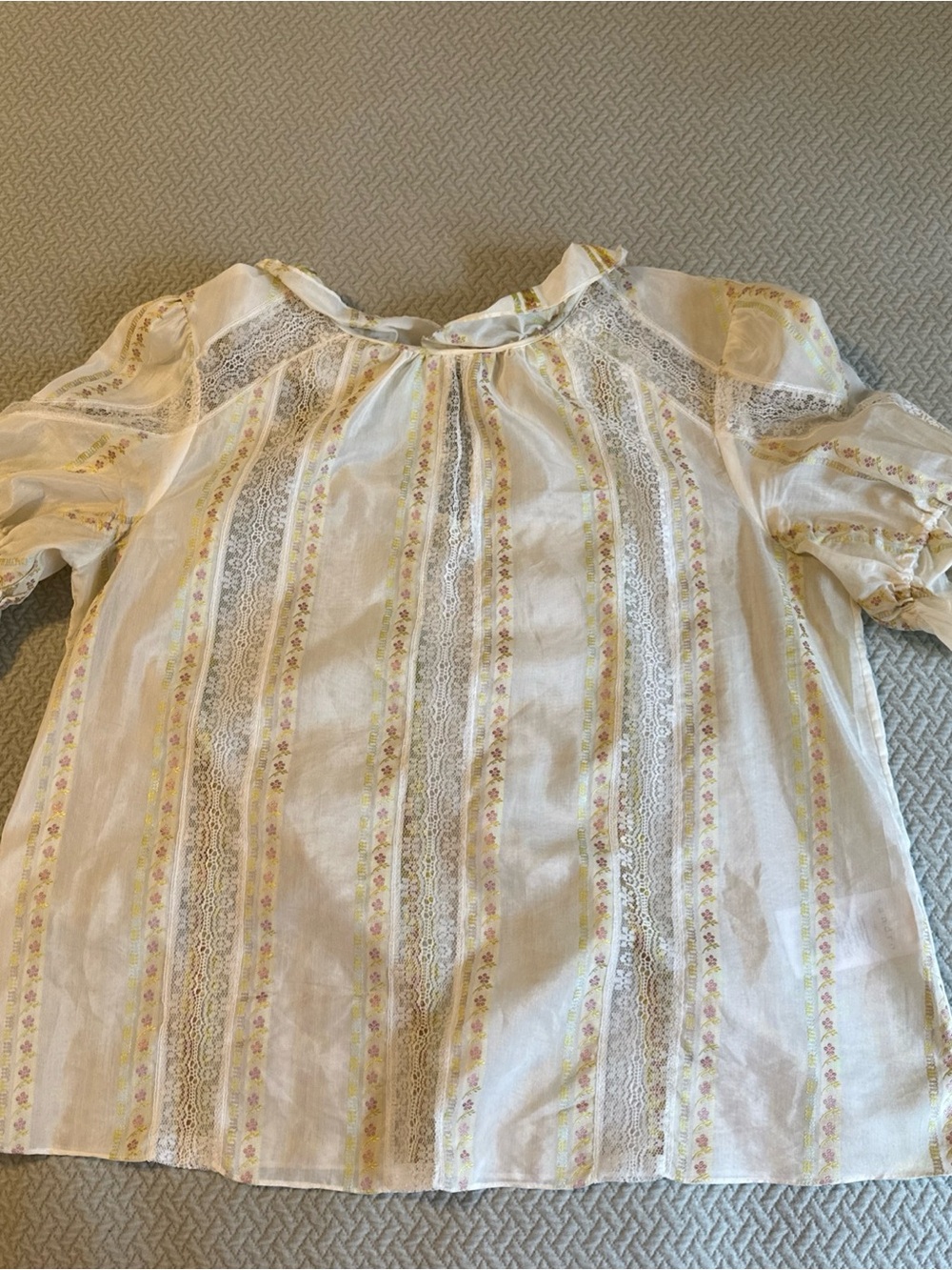 Sandro Paris Rosane Floral Stripe Ruffle-Neck Blouse - Cream size 2 - Picture 6 of 14